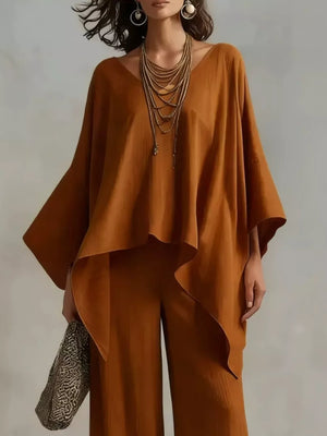 Beige two-piece set with tunic-length and pullover