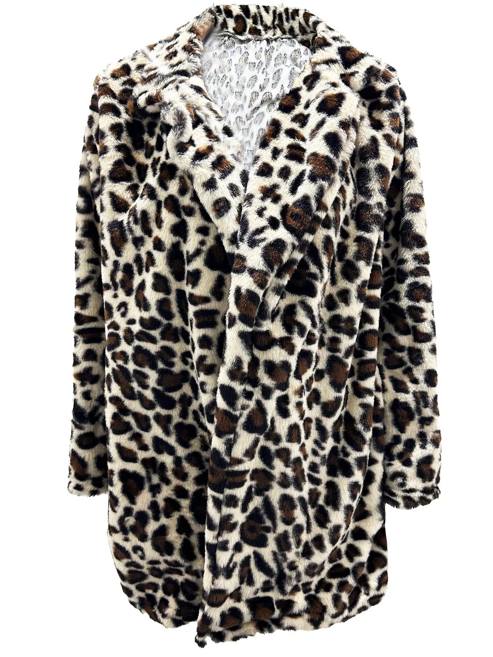 dark brown faux fur coat featuring pocketed and leopard