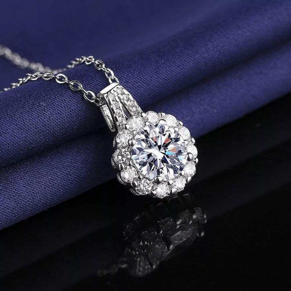 necklace in silver featuring 2 carat moissanite and N/A fit