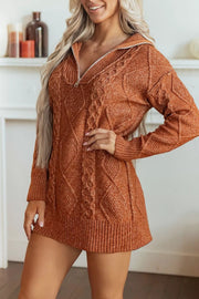 vintage-inspired sweater dress in Caramel with collared
