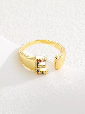 18k Gold-plated Zircon Letter Ring in E with gold-plated