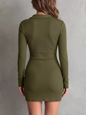 black fitted bodycon dress with collared