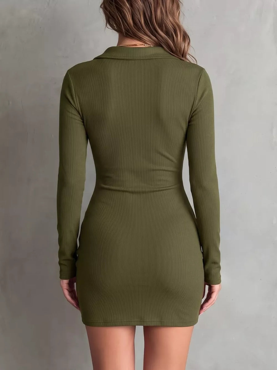 black fitted bodycon dress with collared