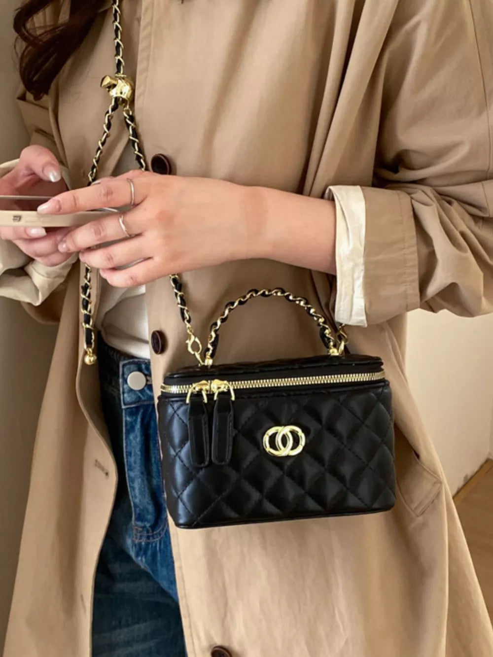 Quilted Leather Crossbody Bag in Ivory
