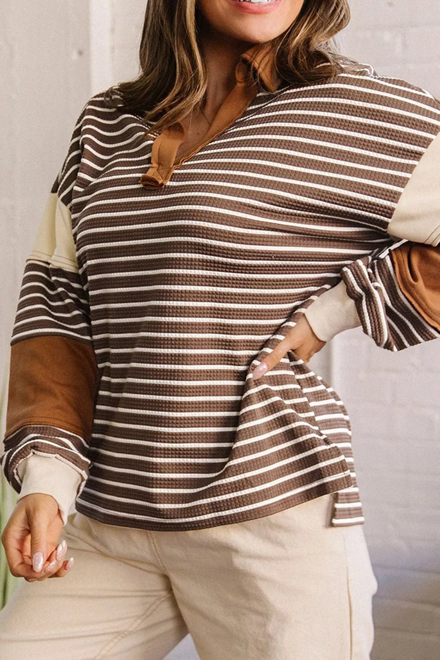 Coffee Brown, Knit Long-sleeve Top in Coffee Brown