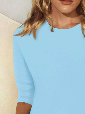 Solid Color Round Neck T-shirt in Green, view 12