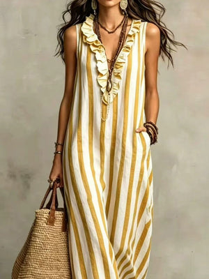 maxi dress featuring striped in sky blue with 100% polyester Care instructions: Machine wash cold texture