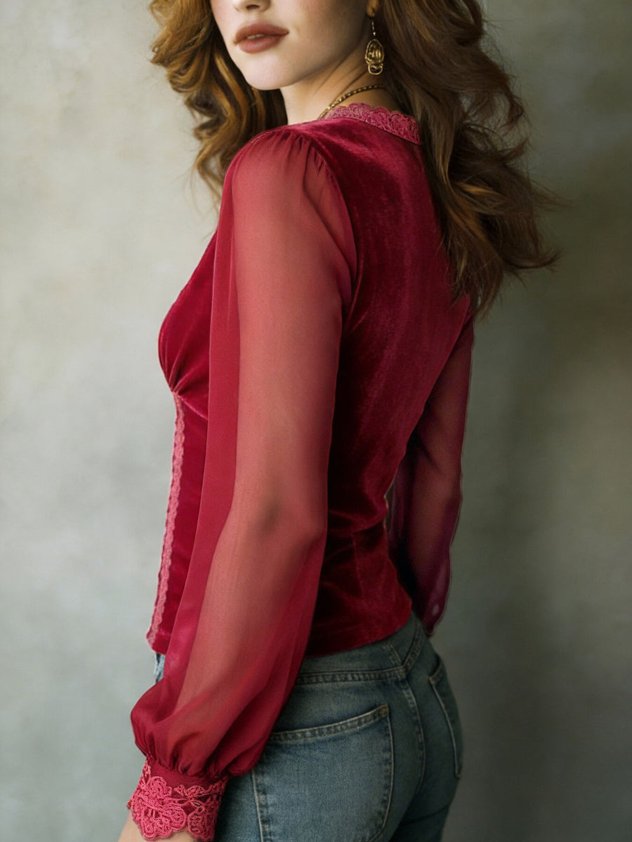 Navy fitted blouse with v-neck