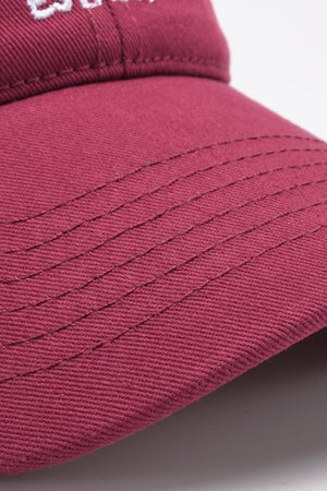 Deep Red baseball cap with white embroidered Boston script and stitched brim detail.