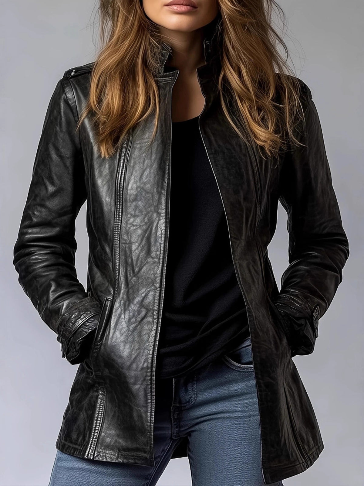 moto jacket in black featuring pocketed and fitted fit