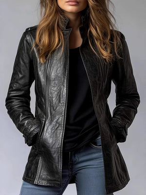 moto jacket in black featuring pocketed and fitted fit
