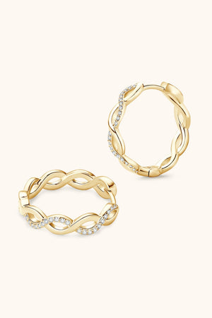 Gold braided pavé hoop earrings with infinity design