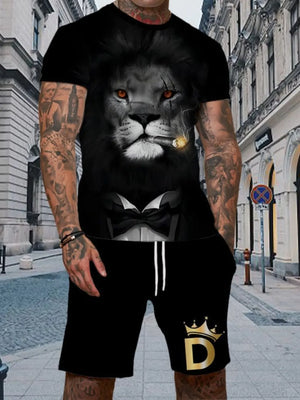 Gold Men's Full Size Round Neck Tee And Shorts Set