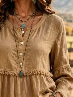 Army Green relaxed blouse with round neck