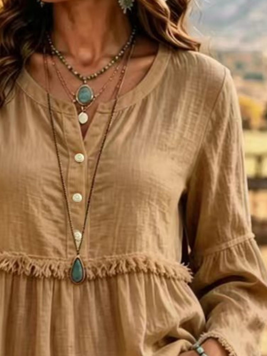 Army Green relaxed blouse with round neck