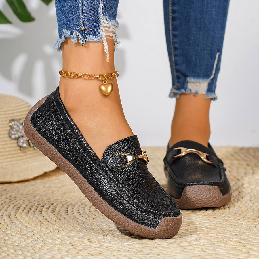 Classic Metal Bit Slip-On Loafers in Yellow with metal bit embellishment