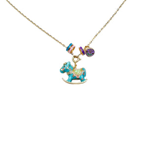 18k Gold-plated Rocking Horse Pendant Necklace in Pastel Blue with pendant