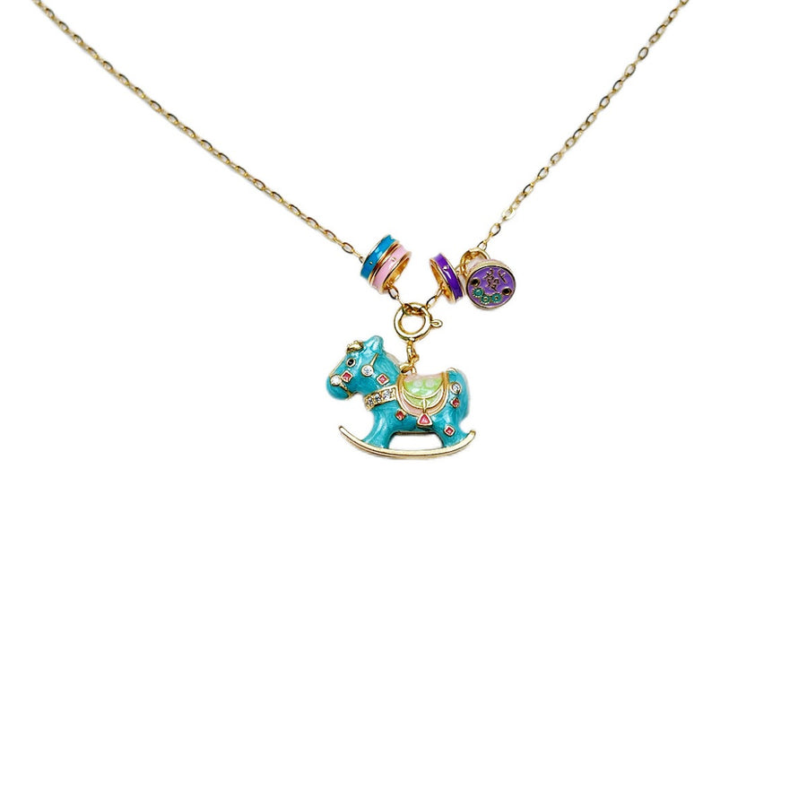 18k Gold-plated Rocking Horse Pendant Necklace in Pastel Blue with pendant