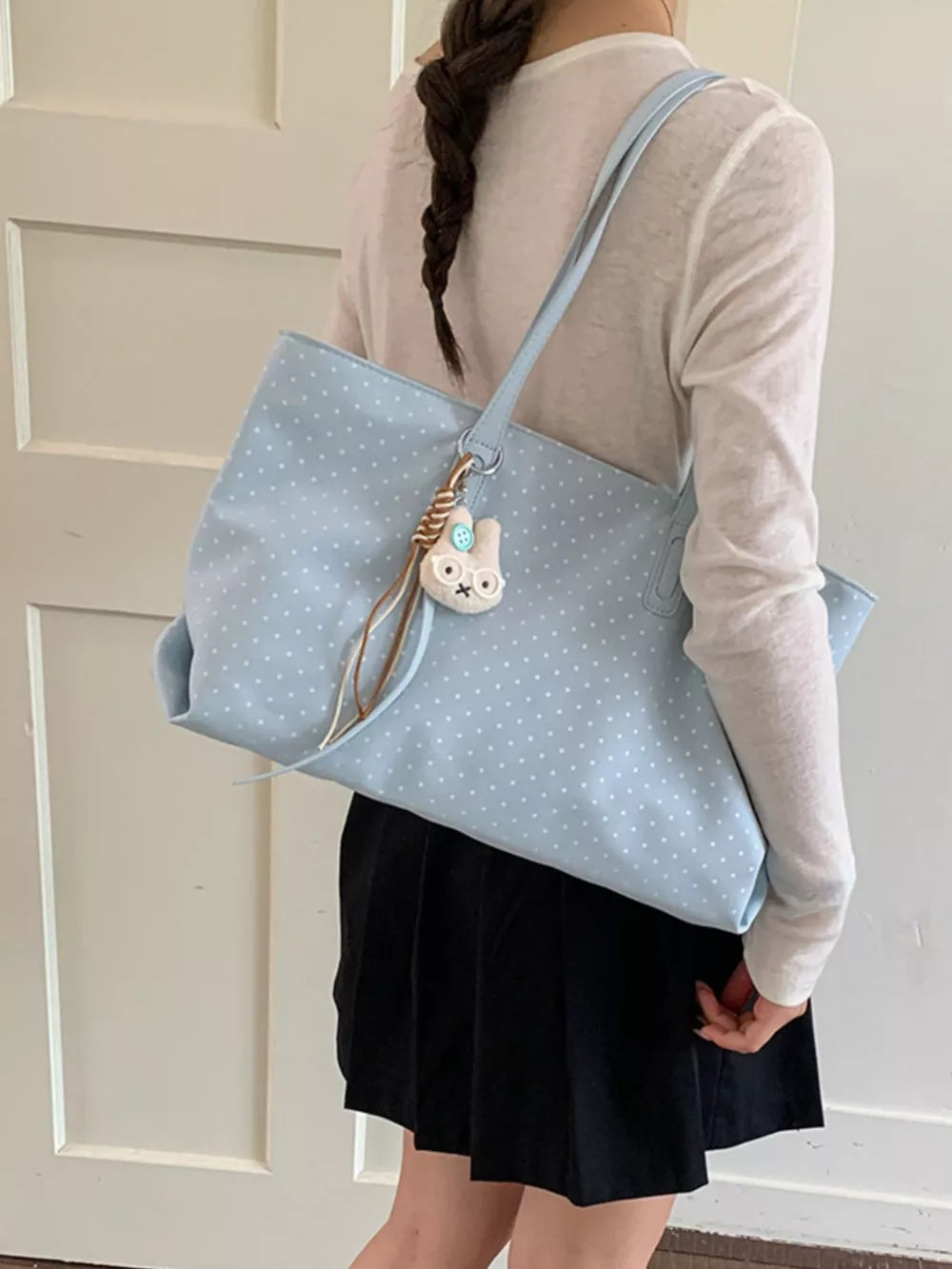 handbag featuring polka dot in white with PU Leather Imported Size &amp texture