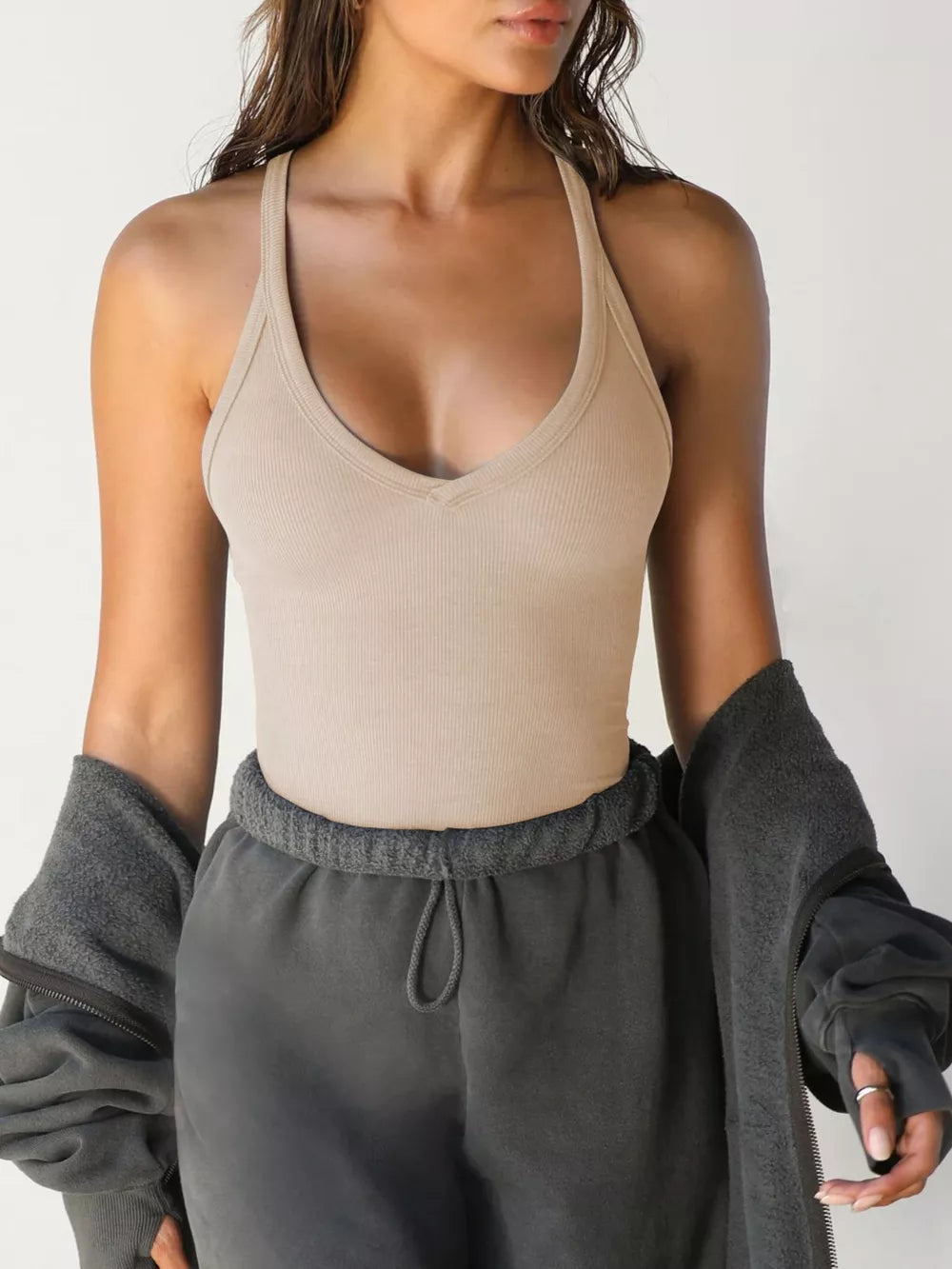 White Ribbed Racerback Cami