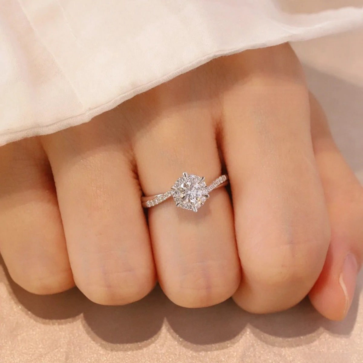 ring in silver featuring moissanite stone and straight fit