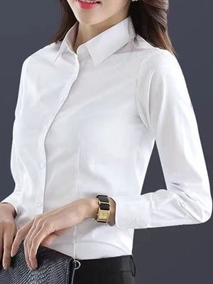 Polyester 50% (inclusive)&amp button-down shirt in White-Long Sleeve Regular with slim silhouette