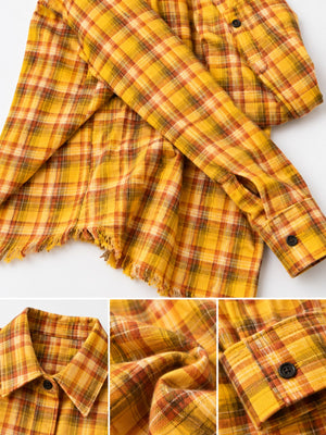 button-up shirt in Yellow with plaid and buttoned