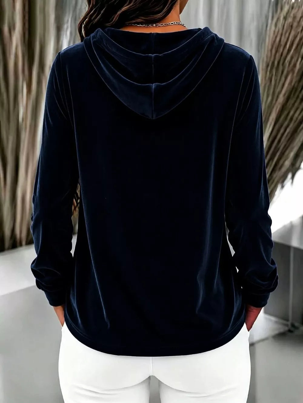 pullover hoodie in White with hooded and hip-length