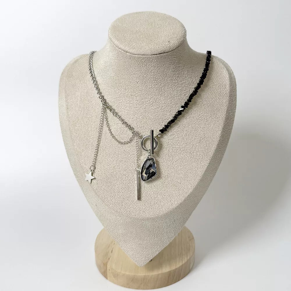 Black Gothic Punk Star Charm Toggle Necklace