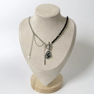 Black Gothic Punk Star Charm Toggle Necklace
