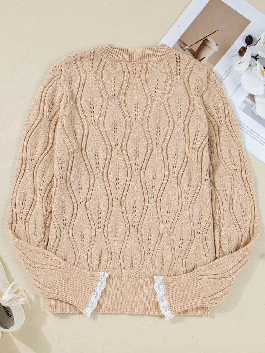 Elegant Pearl Embellished Sweater With Lace option 6