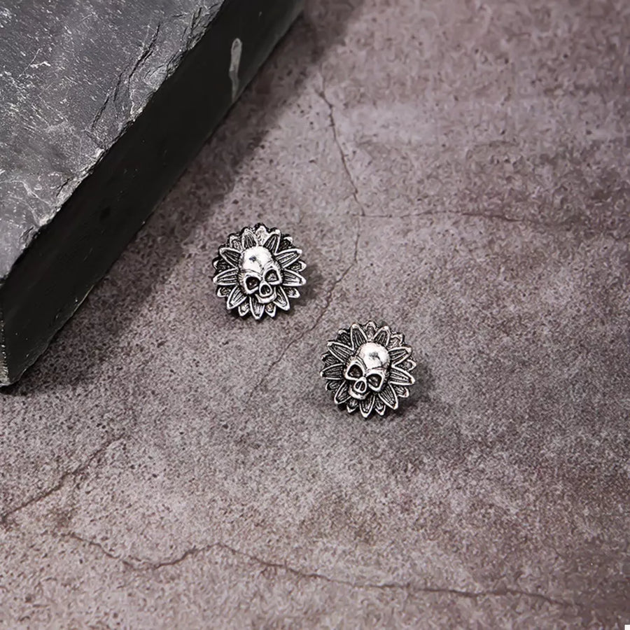 ACCESSORIES featuring skull-sunflower motif in antique silver with Alloy, Silver-plated Care instructions: Avoid wearing