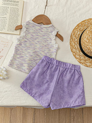 Children's Flower Sleeveless Top And Shorts Set option 7