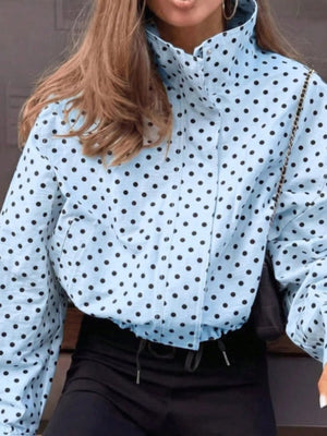 zip-up jacket in Navy Blue with collared and cropped