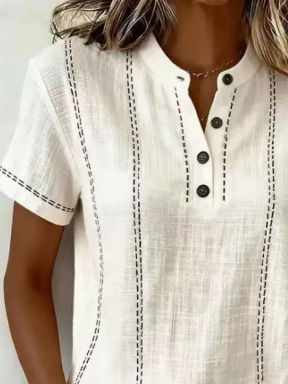 Light Blue Button Detail Short Sleeve Blouse Plus Size
