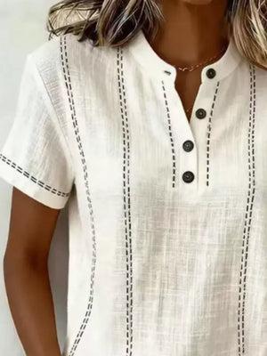 Light Blue Button Detail Short Sleeve Blouse Plus Size