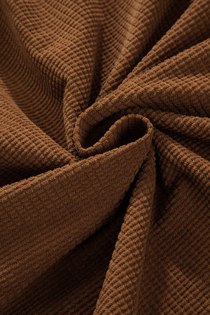 Brown Waffle Knit Overshirt with Patch Pockets