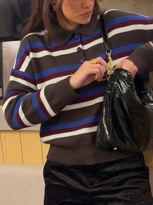 Dark Brown relaxed pullover sweater with collared