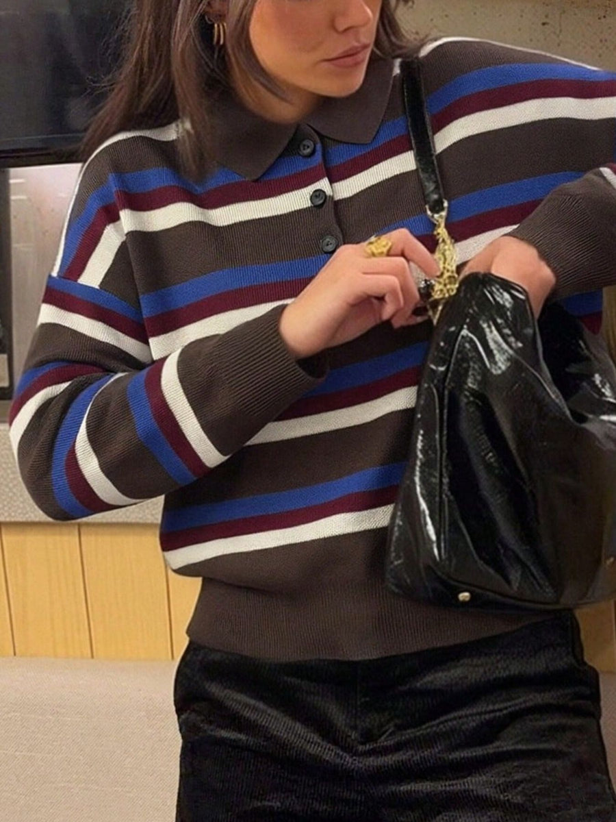 Dark Brown relaxed pullover sweater with collared