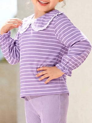95%cotton, 5%spandex Care instructions: Machine wash cold two-piece set in lavender with flared silhouette