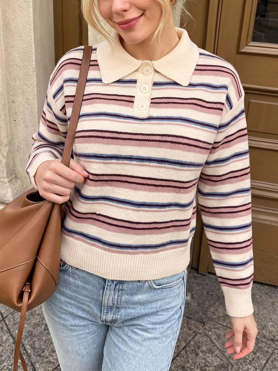 Ribbed Knit Long-sleeve Sweater in Pink