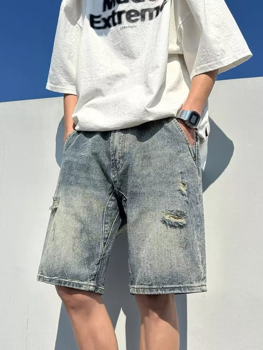 Light Men's Full Size Distressed Denim Shorts