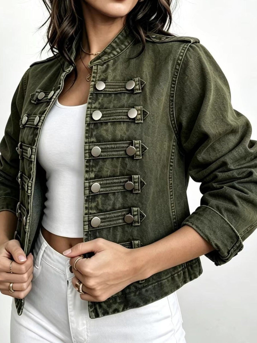 Vintage Open Front Denim Jacket in Brown with buttoned