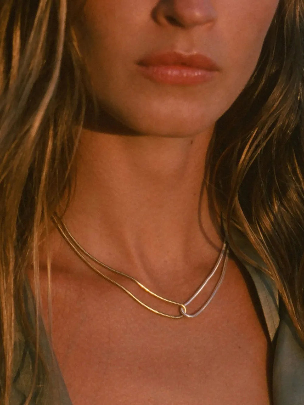 necklace in gold featuring layered and layered fit