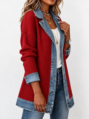 Navy cardigan with tunic-length and open-front