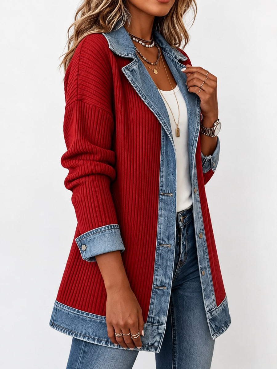 Navy cardigan with tunic-length and open-front