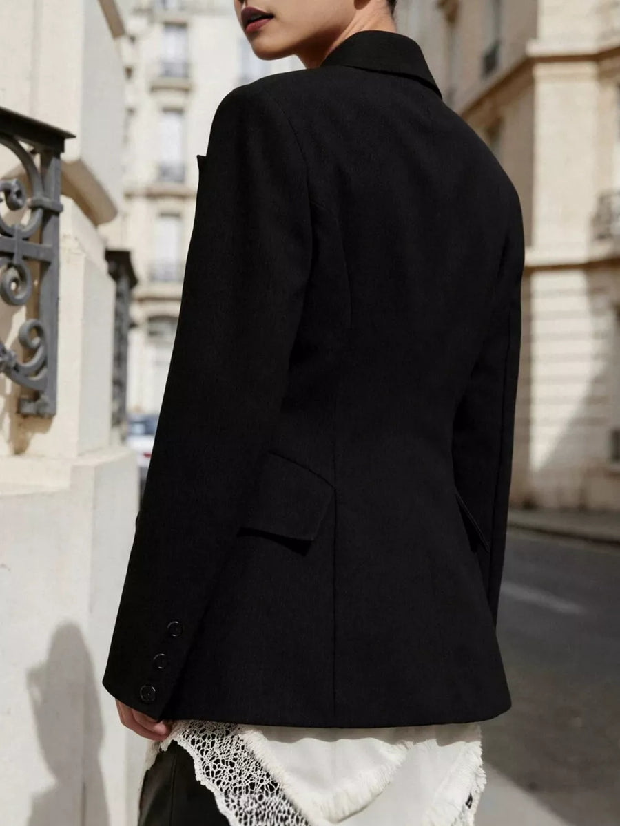 Double-breasted Blazer With Flap Pockets in Black with buttoned
