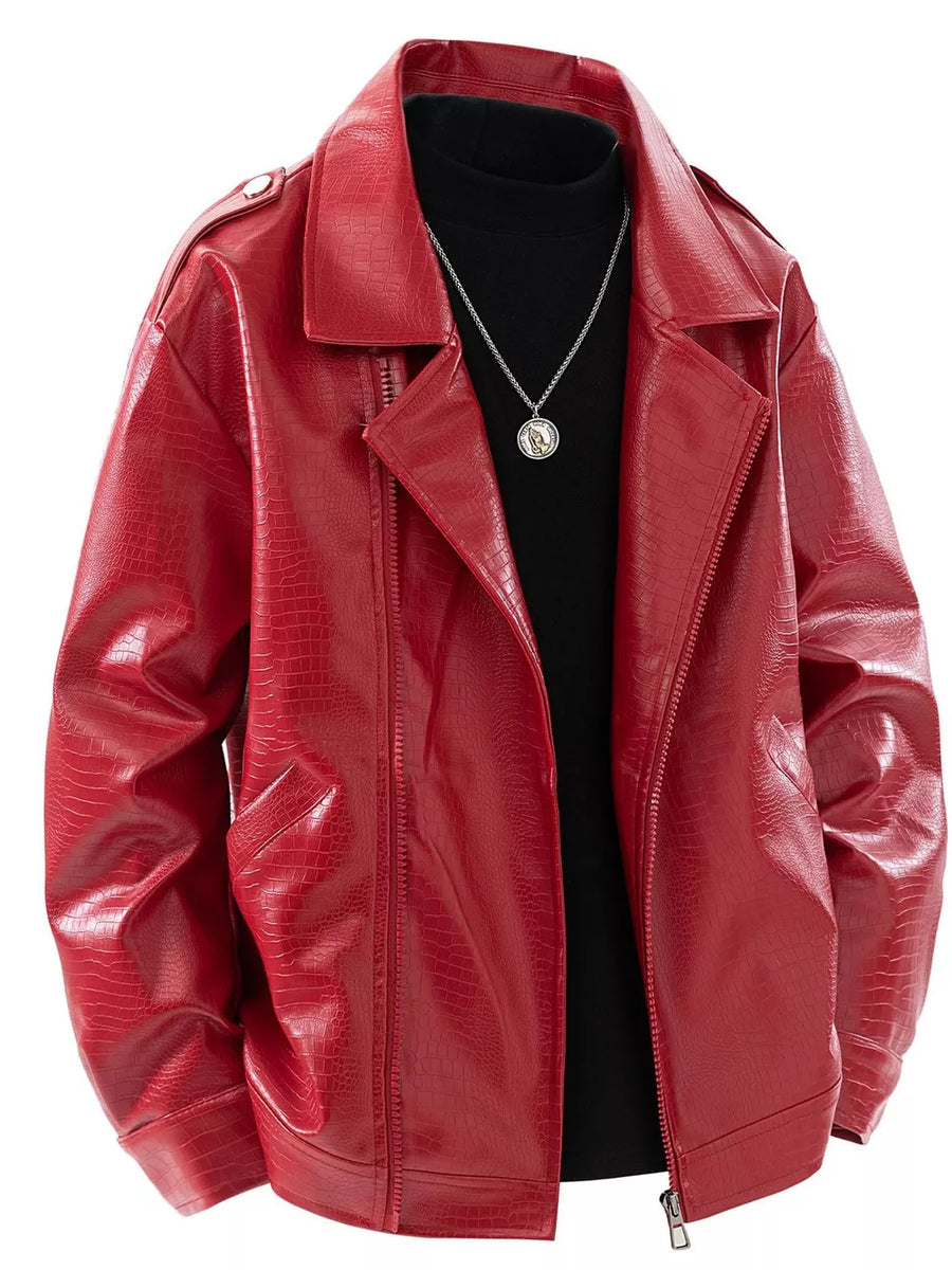 Men's Plus Size Lapel Collar Long Sleeve Outerwear in Red