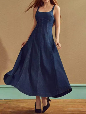 Square Neck A-line Denim Dress in this colorway