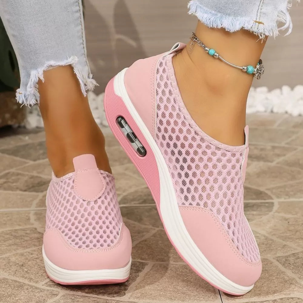 Grey Round Toe Mesh Sneakers